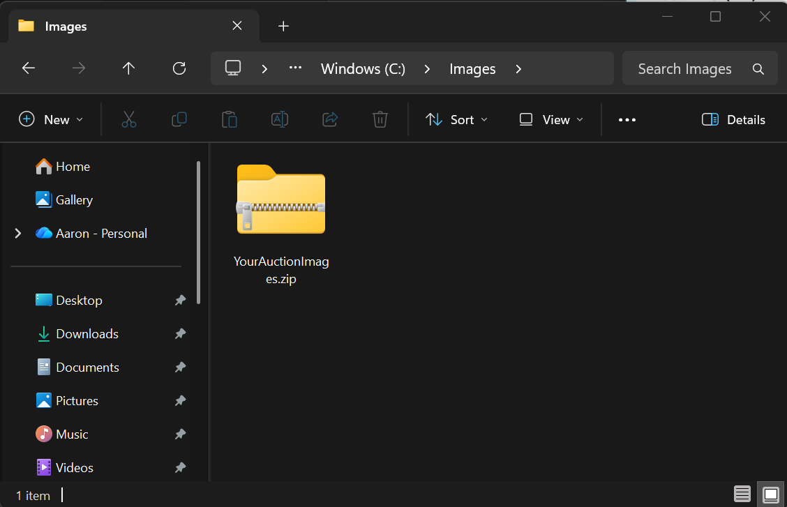 The downloaded image ZIP file in a Windows folder