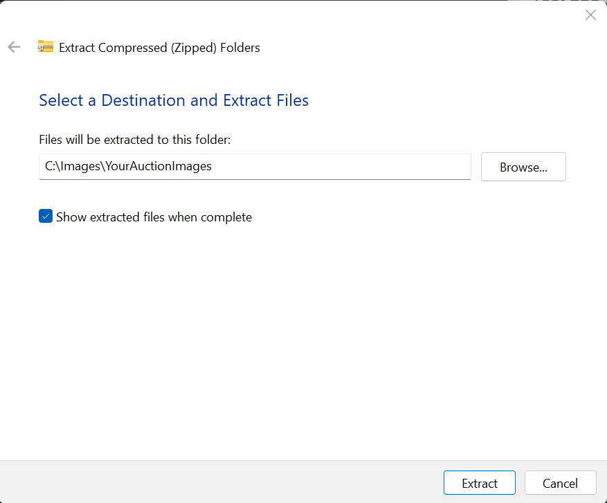 Windows Extract Compressed Folders destination dialog