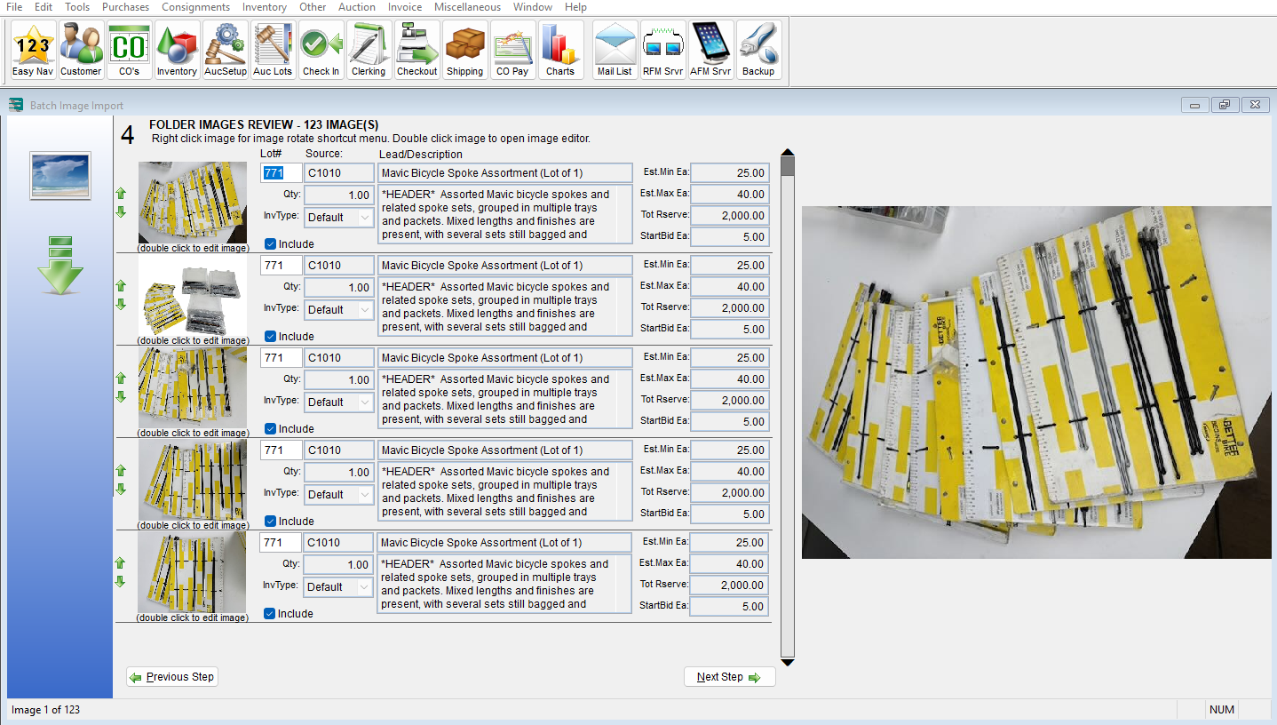 Auction Flex Batch Image Import, Folder Images Review step