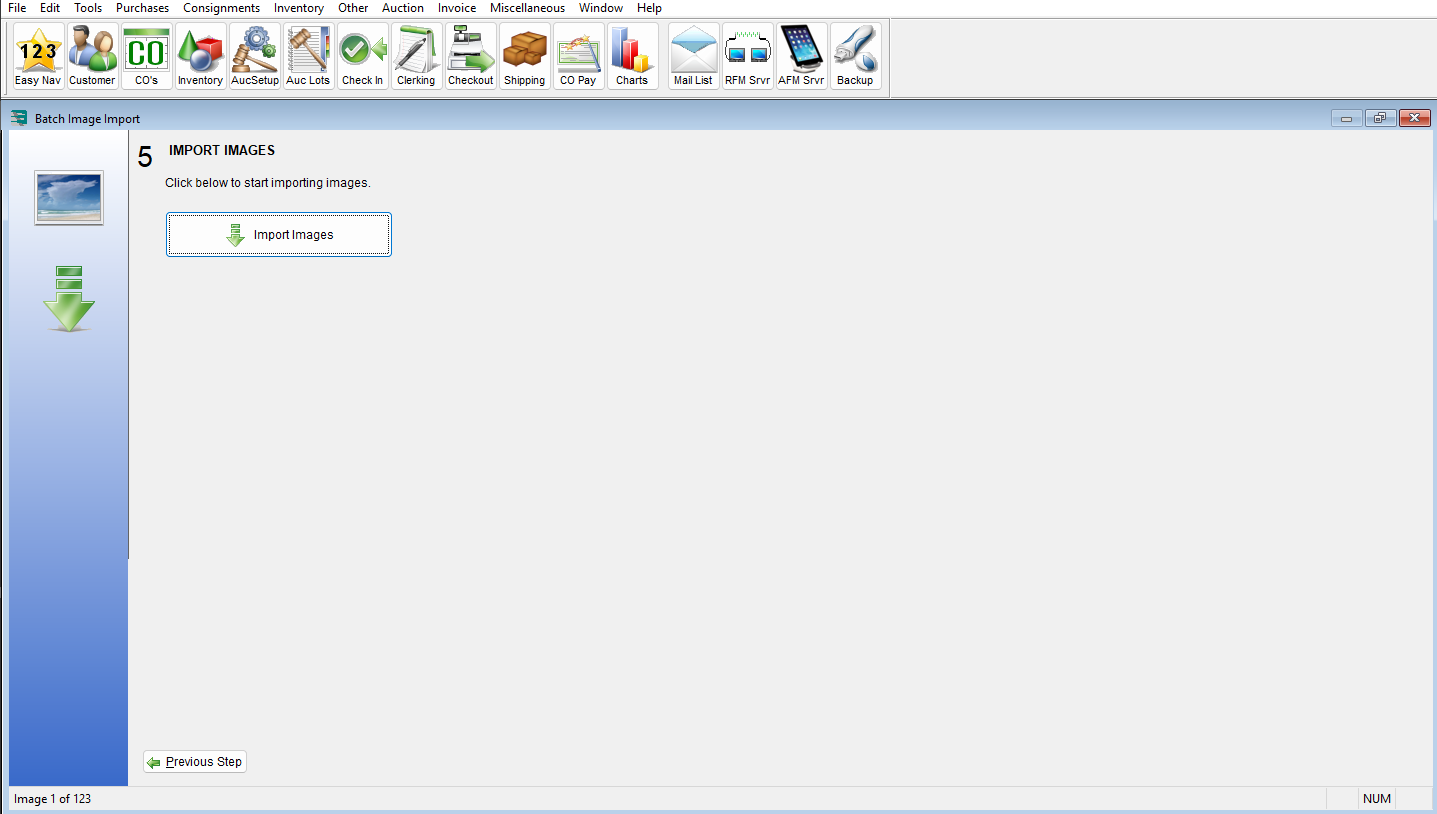 Auction Flex Batch Image Import, Import Images step
